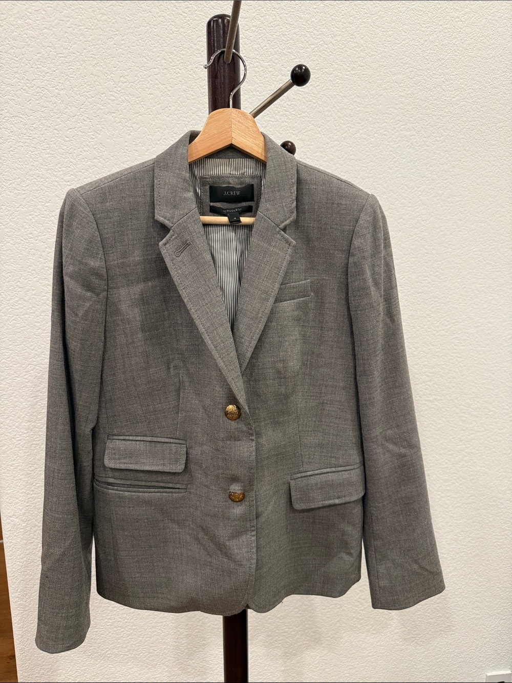 J. Crew Gray Tailored Wool-Blend Blazer with Gold Buttons
